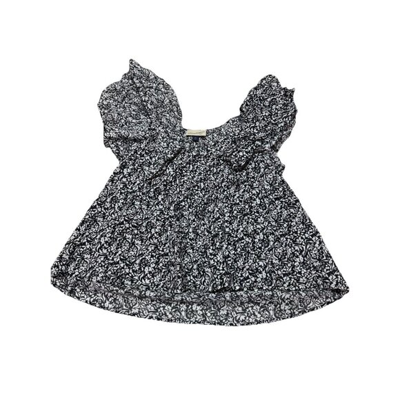 Womens Floral Ruffle Blouse XS Black White Smocked Peplum Top NWT- Universal Thr - Picture 3 of 12